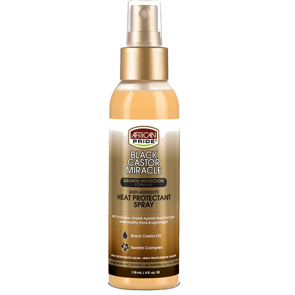 African Pride Black Castor Miracle Anti-Humidity Heat Protectant Spray 4oz