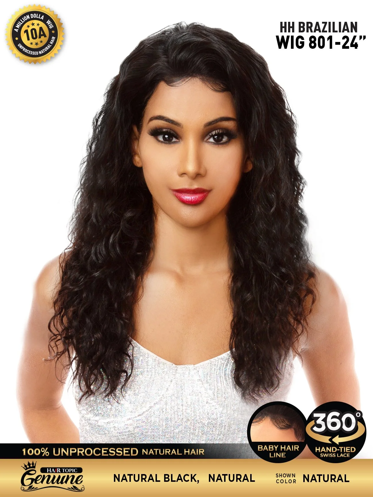 Hair Topic Genuine 10A HH Brazilian Lace 360 Wig 801-24" - Image 3