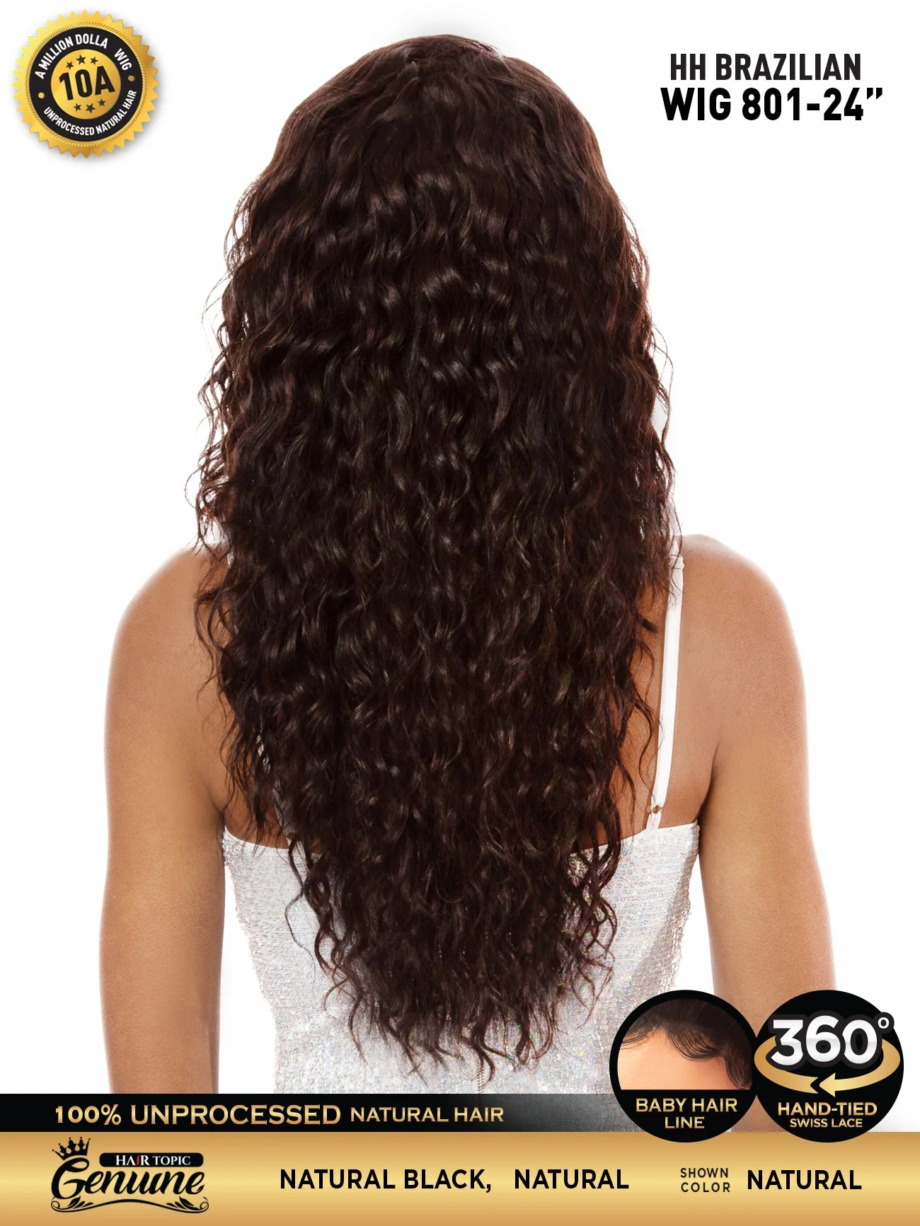 Hair Topic Genuine 10A HH Brazilian Lace 360 Wig 801-24" - Image 4