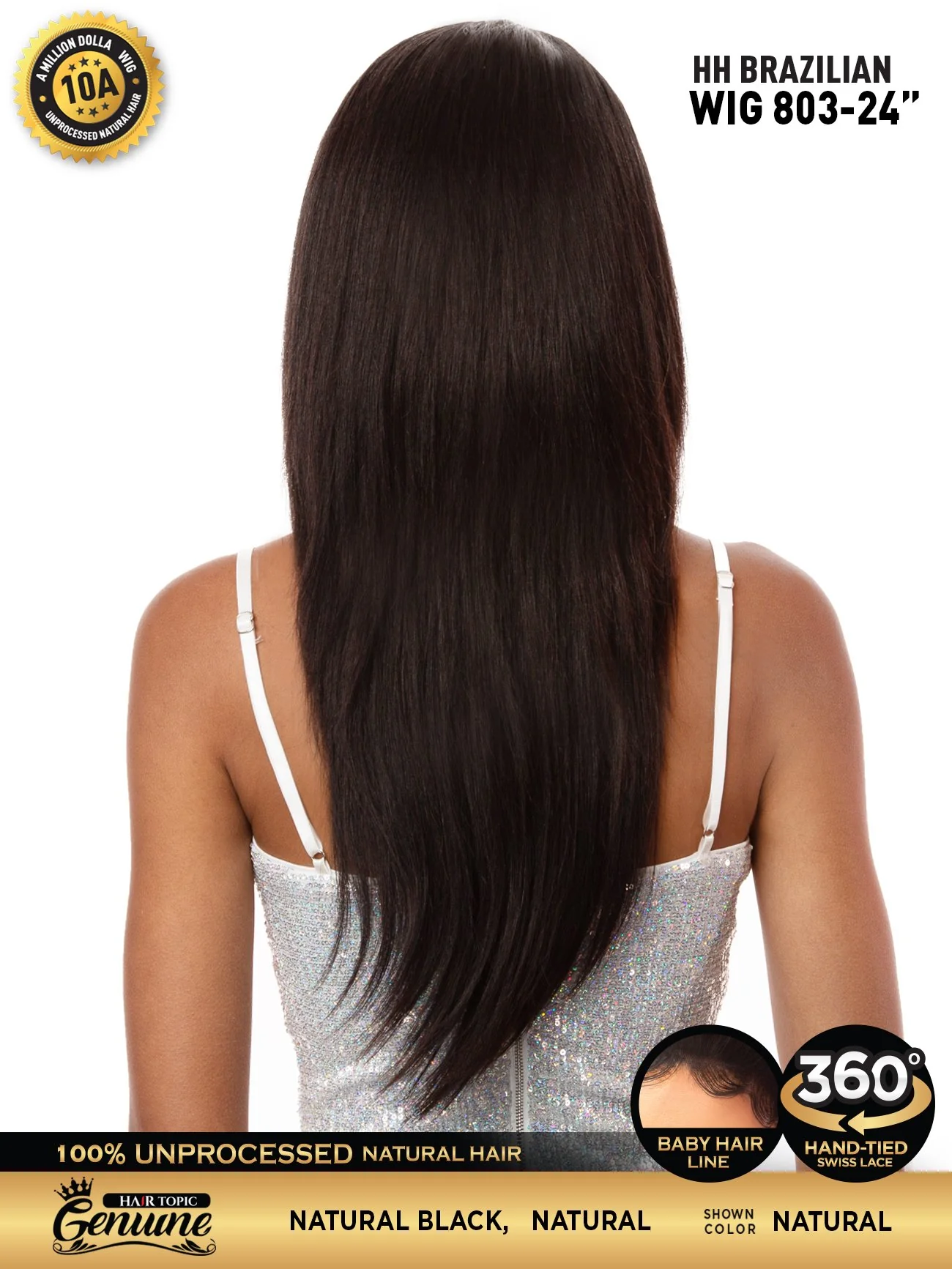 Hair Topic Genuine 10A HH Brazilian Lace 360 Wig 803-24" - Image 4