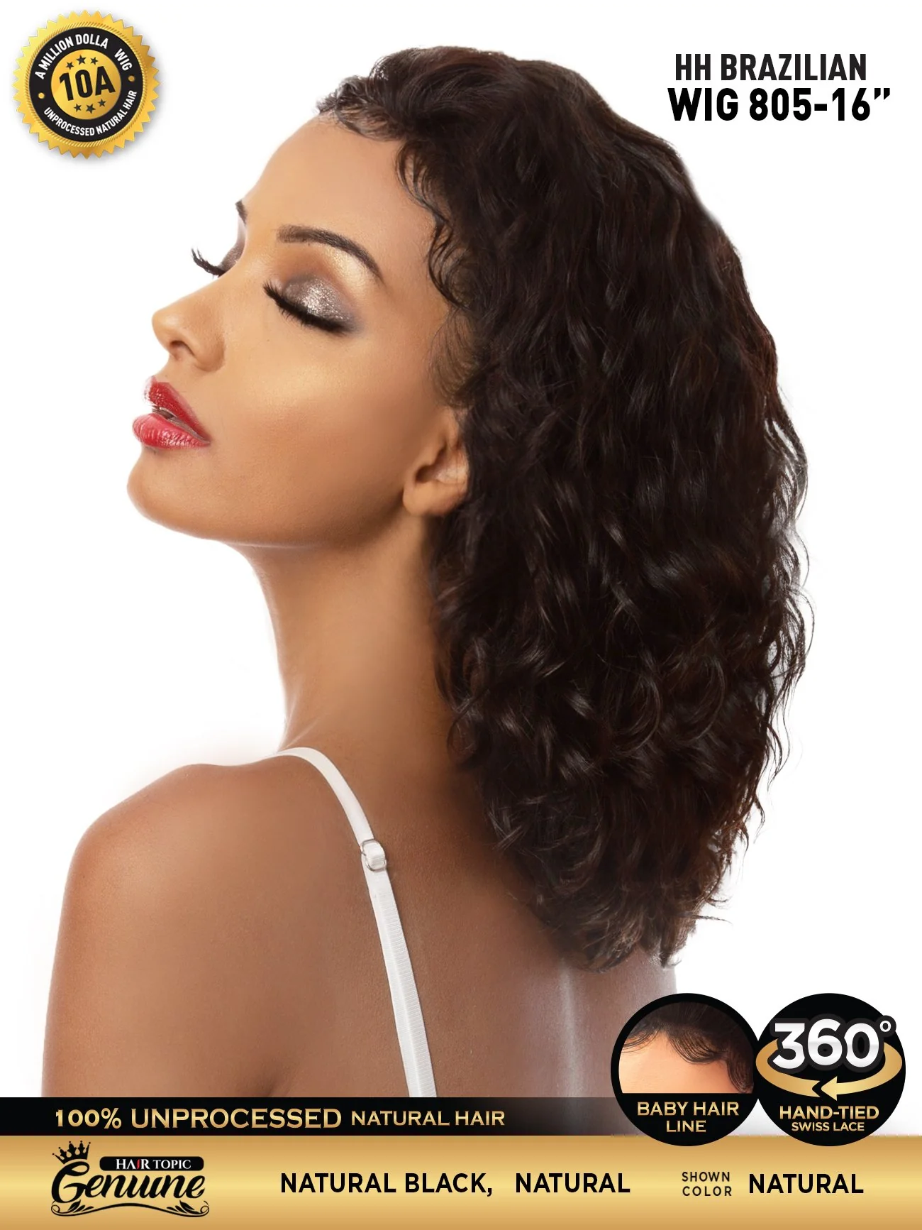 Hair Topic Genuine 10A HH Brazilian Lace 360 Wig 805-16" - Image 3