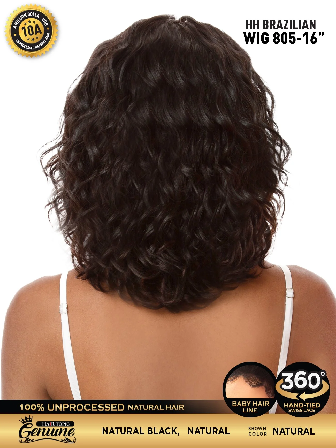 Hair Topic Genuine 10A HH Brazilian Lace 360 Wig 805-16" - Image 4