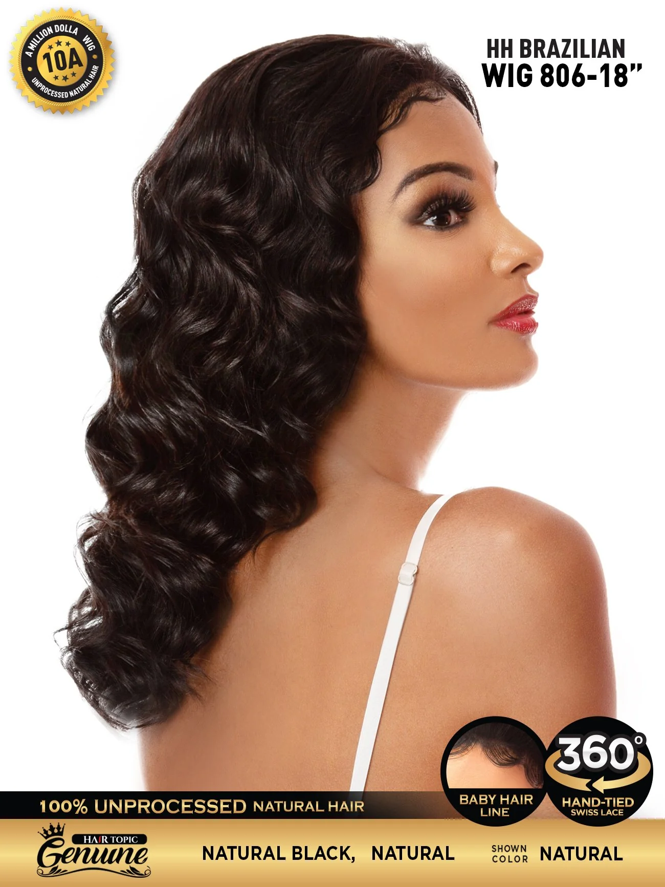 Hair Topic Genuine 10A HH Brazilian Lace 360 Wig 806-18" - Image 2