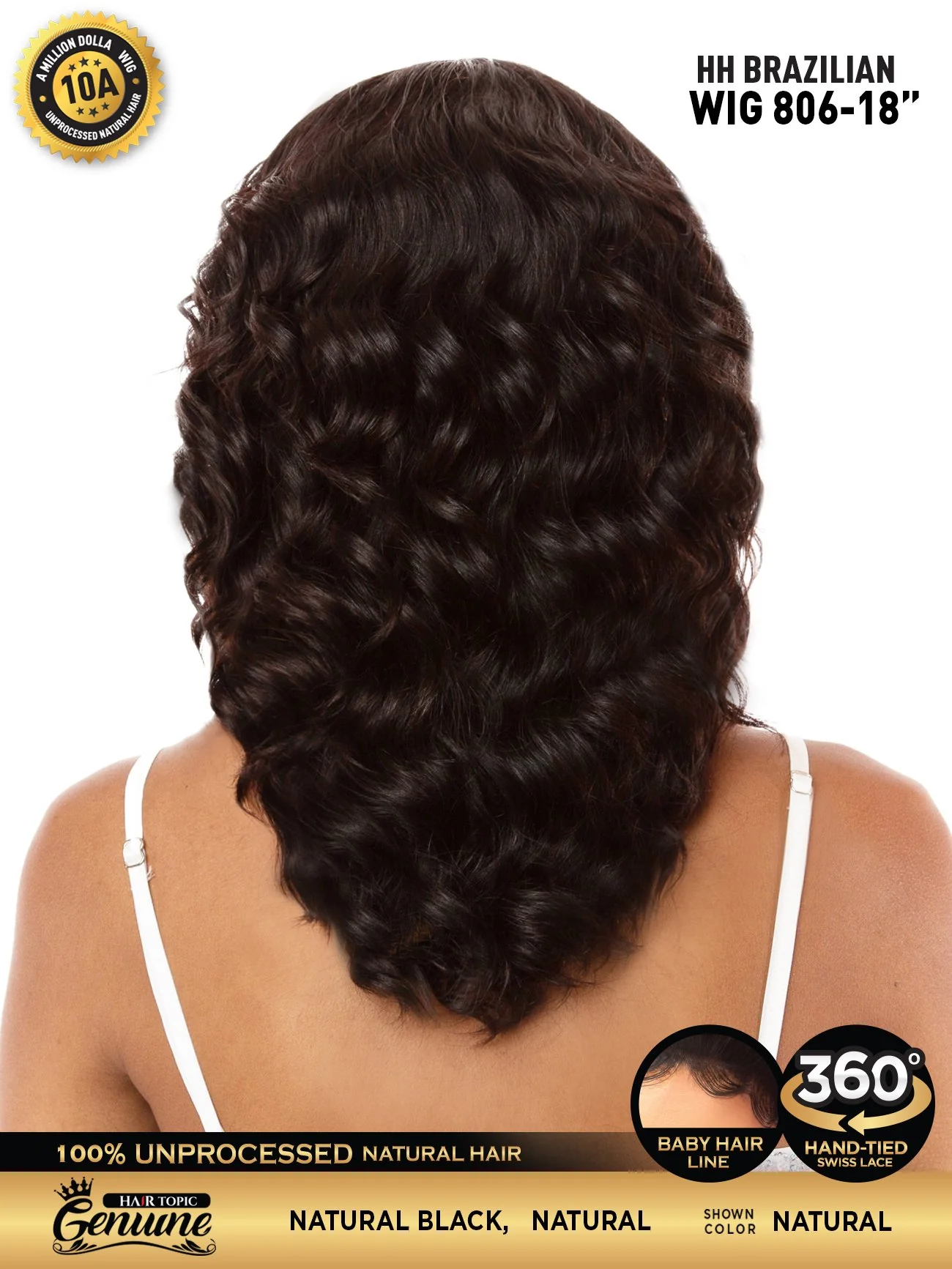 Hair Topic Genuine 10A HH Brazilian Lace 360 Wig 806-18" - Image 3