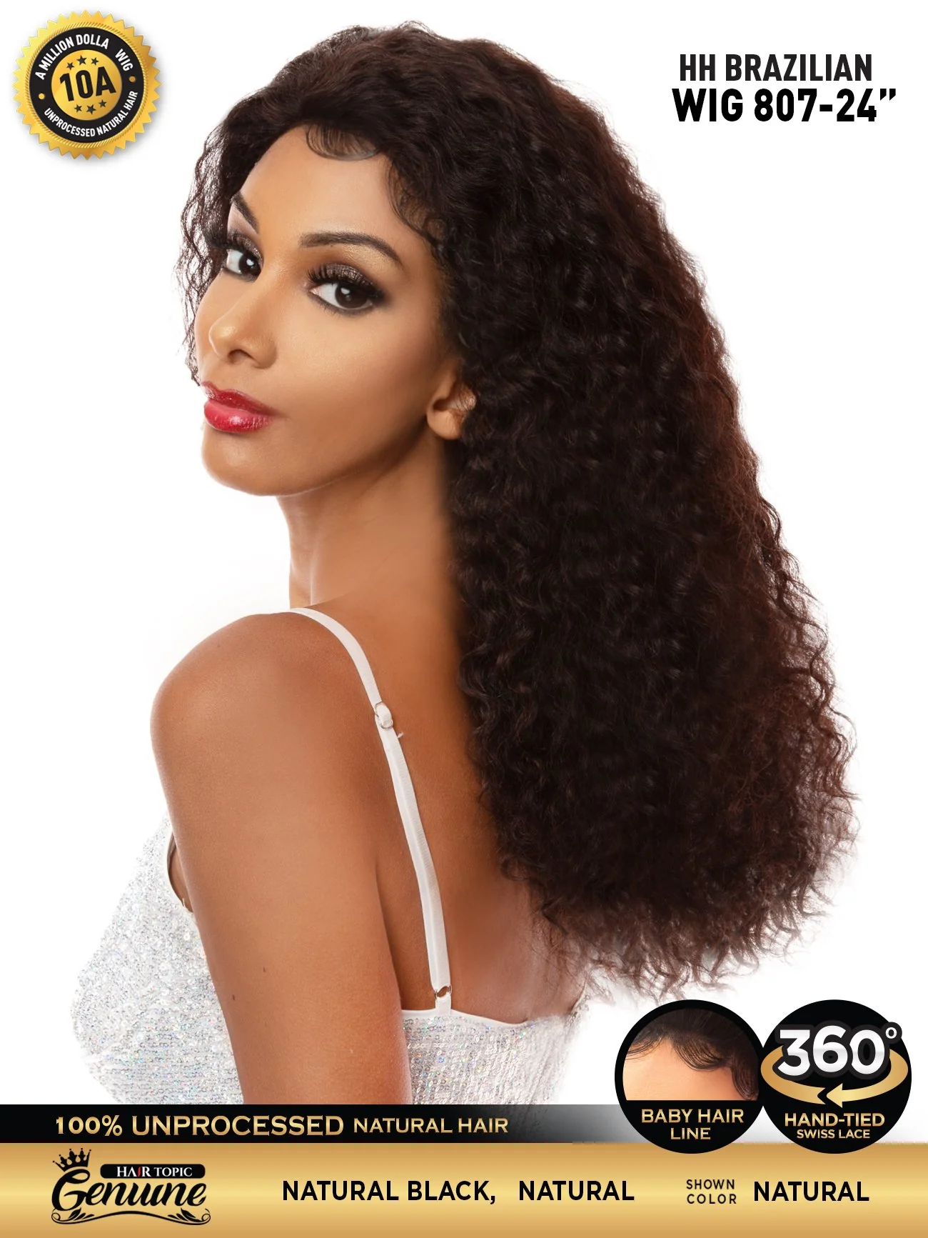 Hair Topic Genuine 10A HH Brazilian Lace 360 Wig 807-24" - Image 2