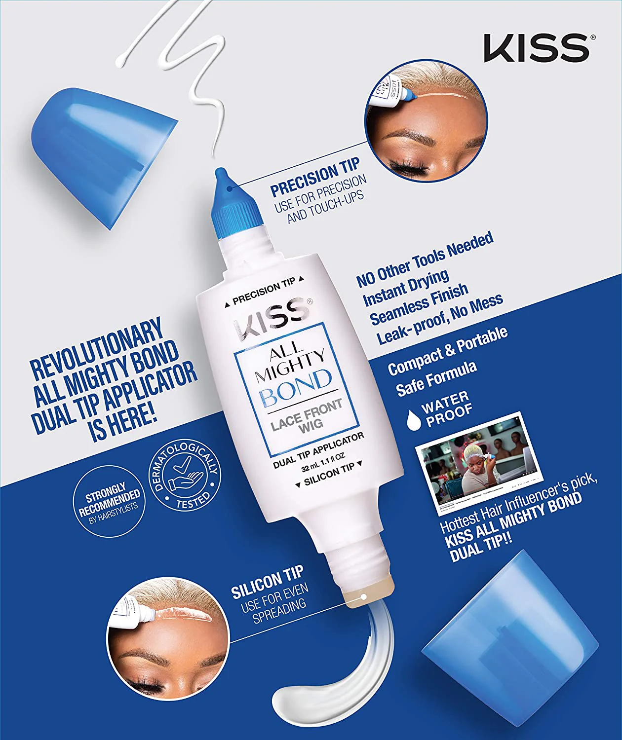 KISS All Mighty Bond Lace Front Wig Glue Dual Tip Applicator 1.1oz #KAMBD01D1 - Image 3