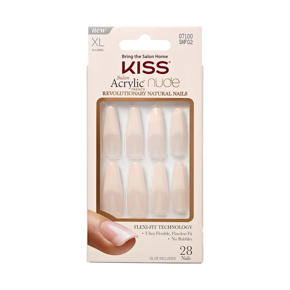 Kiss Salon Acrylic French Nude 28 Nails #SNF02 (Clearance Sale)