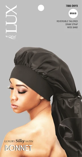 Lux by Qfitt Luxury Silky Satin Bonnet - Braid #7006 Onyx
