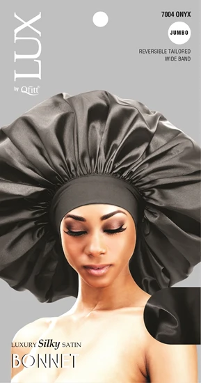 Lux by Qfitt Luxury Silky Satin Bonnet - Jumbo #7004 Onyx