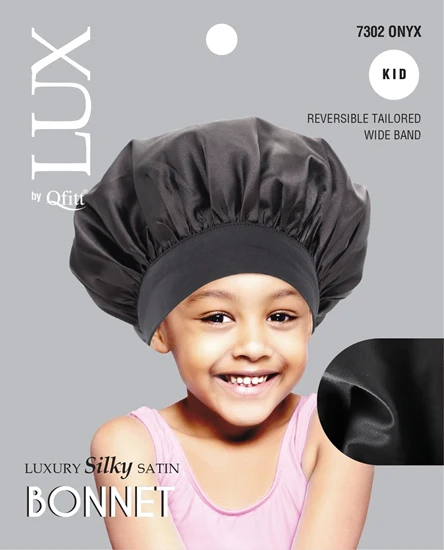 Lux by Qfitt Luxury Silky Satin Bonnet - Kid #7302 Onyx