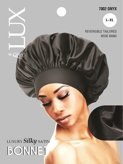 Lux by Qfitt Luxury Silky Satin Bonnet - L/XL #7002 Onyx