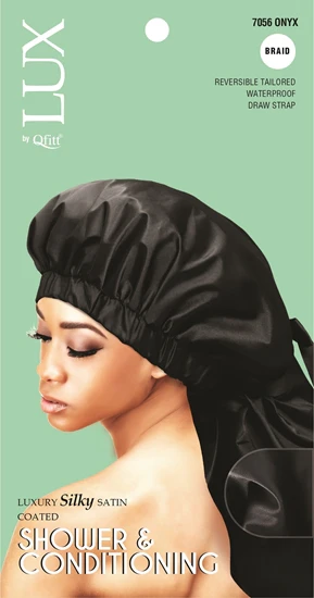 Lux by Qfitt Luxury Silky Satin Coated Shower & Conditioning Cap - Braid #7056 Onyx