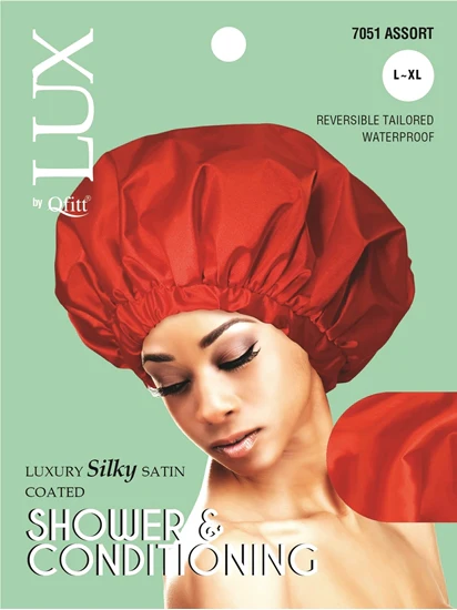 Lux by Qfitt Luxury Silky Satin Coated Shower & Conditioning Cap - L/XL #7051 Assort