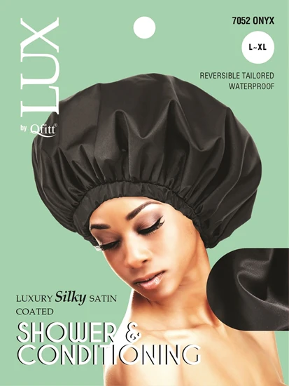 Lux by Qfitt Luxury Silky Satin Coated Shower & Conditioning Cap - L/XL #7052 Onyx