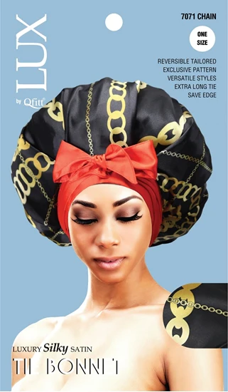 Lux by Qfitt Luxury Silky Satin Tie Bonnet #7071 Assort - Image 3