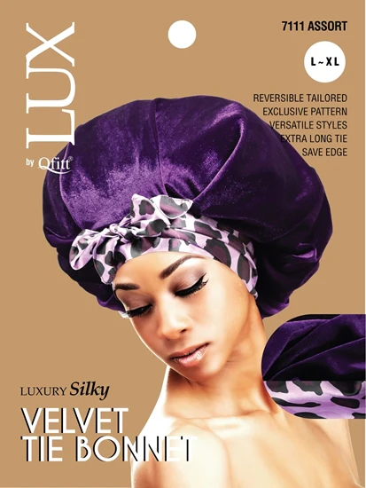 Lux by Qfitt Luxury Silky Velvet Tie Bonnet - L/XL #7111 Assort
