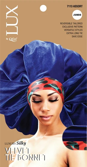 Lux by Qfitt Luxury Silky Velvet Tie Bonnet - Jumbo #7113 Assort