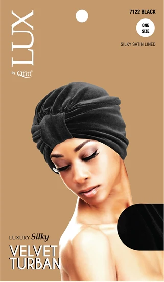 Lux by Qfitt Luxury Silky Velvet Turban #7122 Black