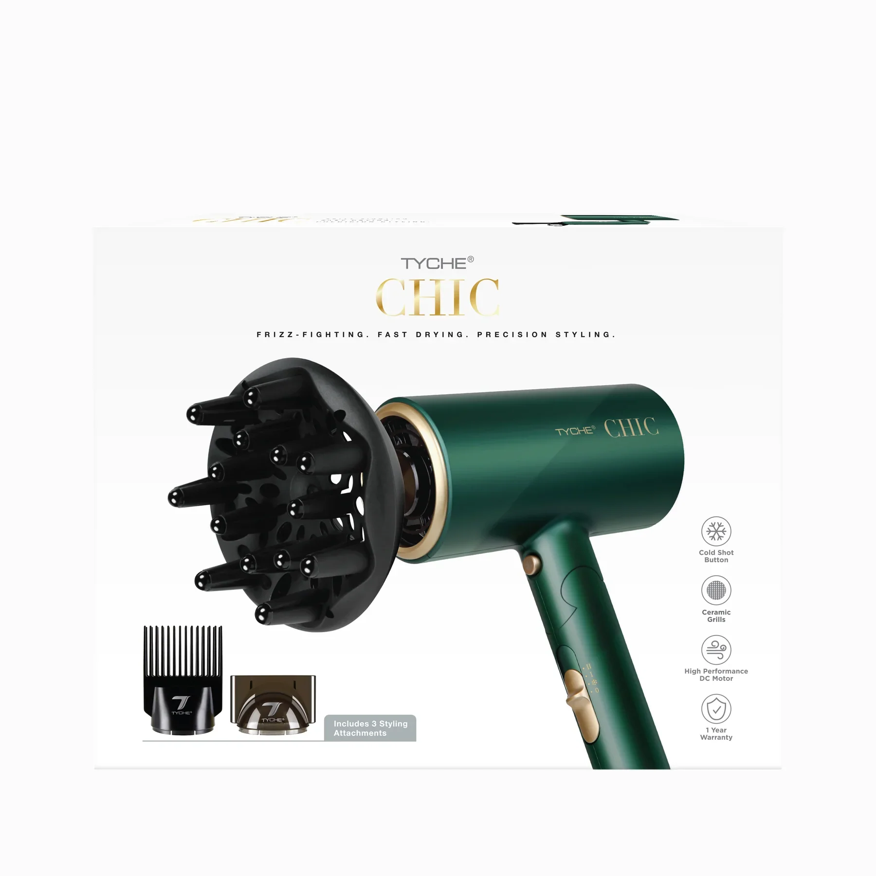 Nicka K New York Tyche Chic Hair Dryer with Diffuser - Green #HDCH03 - Image 3
