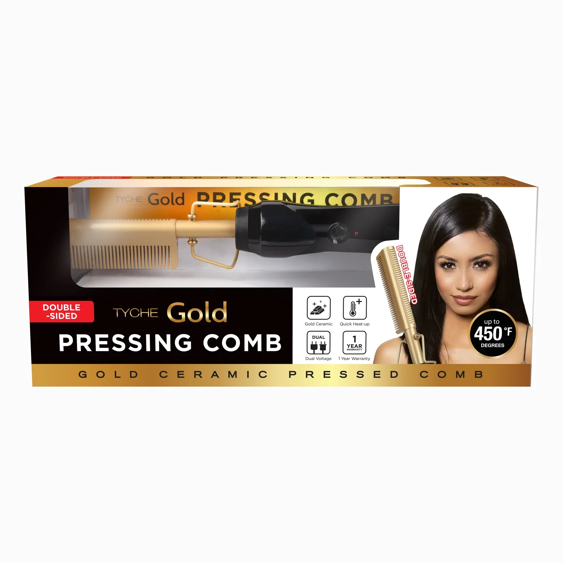 Nicka K New York Tyche Gold Pressing Comb - Double-Sided #HZPC03 - Image 2