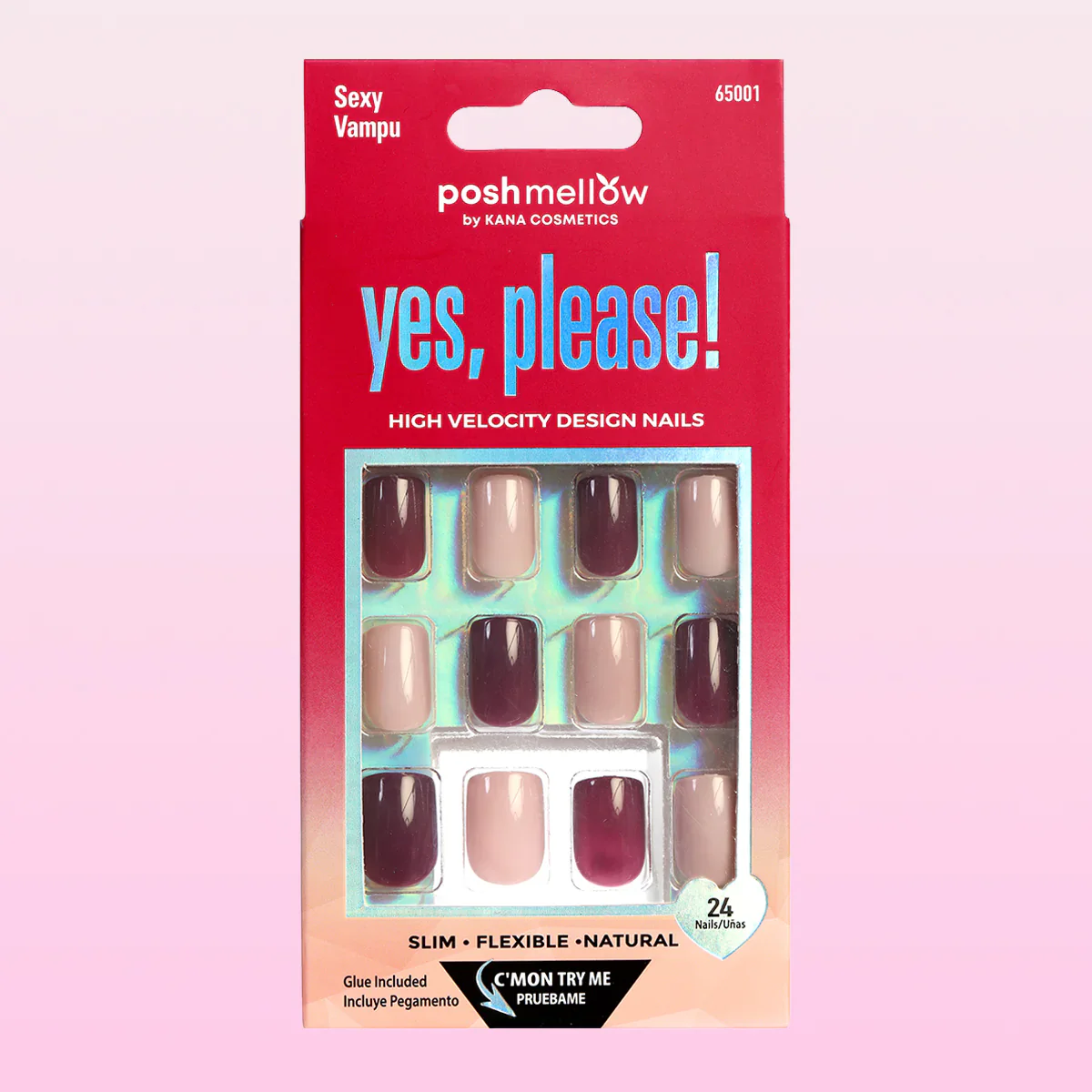 Poshmellow by Kana Cosmetics Yes, Please! 24 Nails #65001 Sexy Vampu