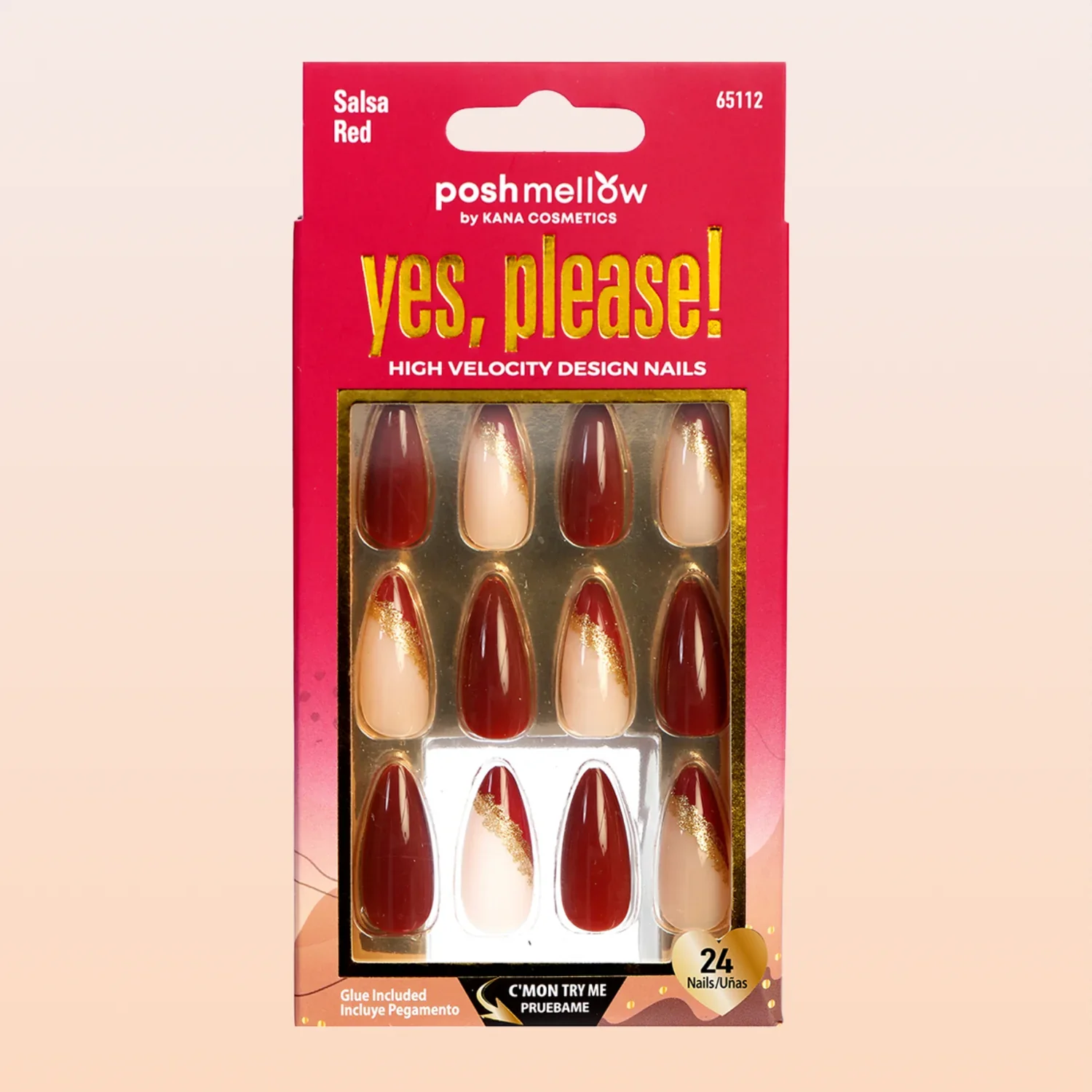 Poshmellow by Kana Cosmetics Yes, Please! 24 Nails #65112 Salsa Red