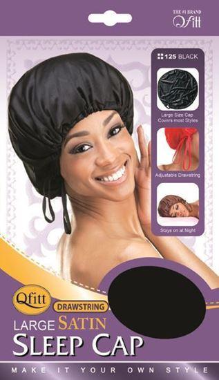 Qfitt Drawstring Large Satin Sleep Cap #125 Black