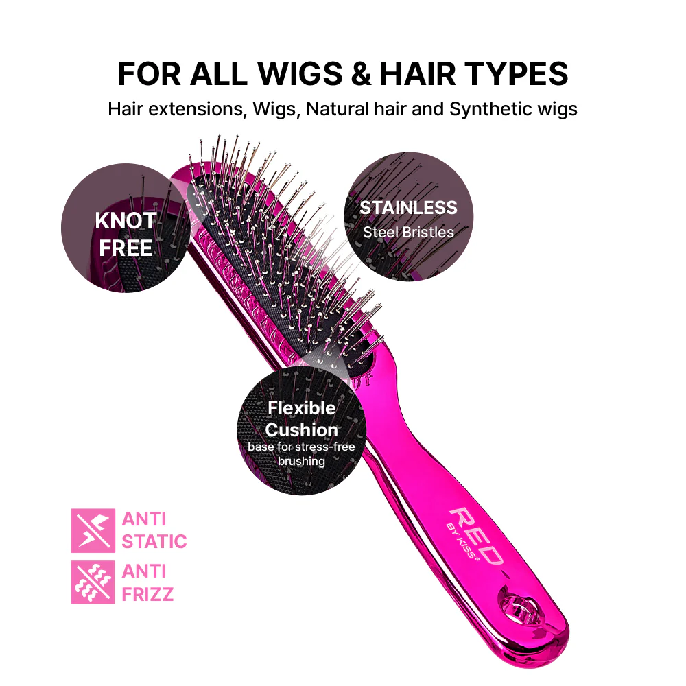 Red by Kiss Anti-Static & Anti-Frizz Mini Styling Wig Brush #HH217 - Image 2
