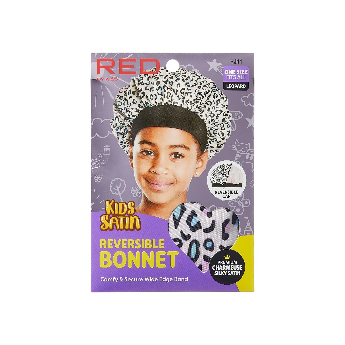 Red by Kiss Kids Satin Reversible Bonnet #HJ11 Leopard