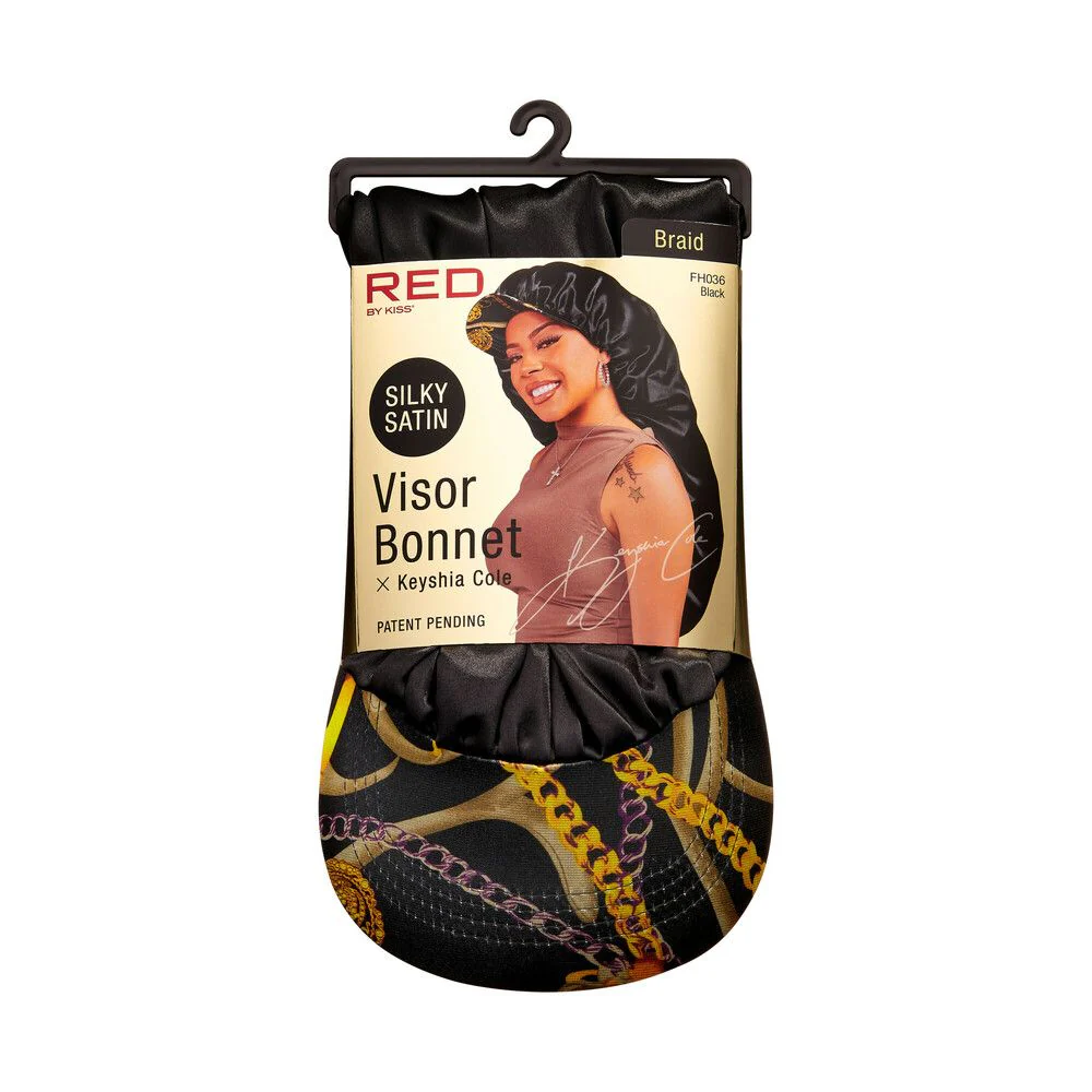 Red by Kiss X KEYSHIA COLE Silky Satin Visor Braid Bonnet #FHO36 Black