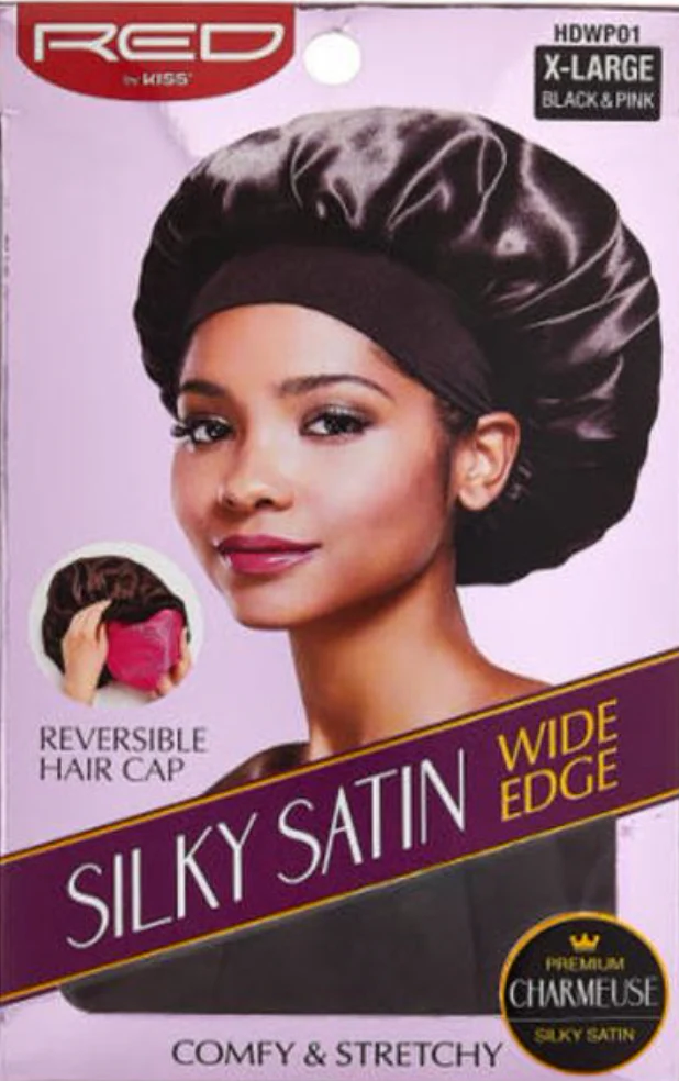 Red by Kiss Silky Satin Wide Edge Cap X-Large #HDWP01 Black & Pink