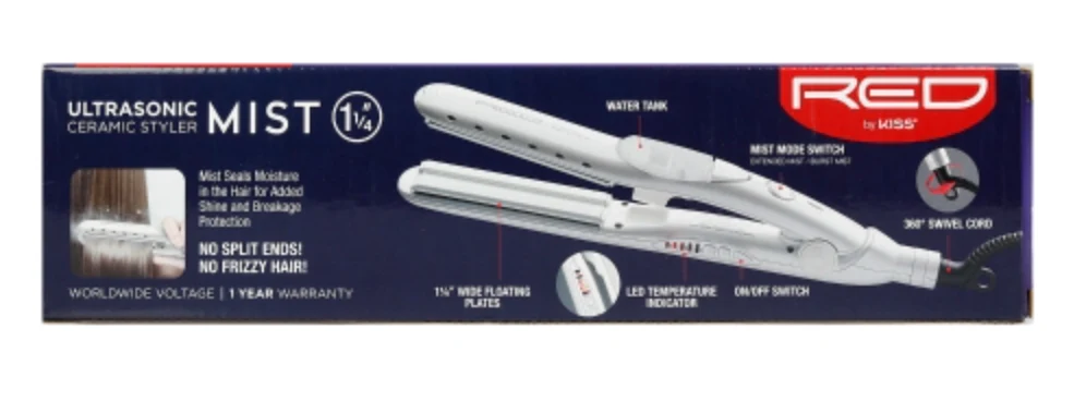 Red by Kiss Ulatrasonic Ceramic Styler Flat Iron Mist 1 1/4" #FIM125 - Image 4