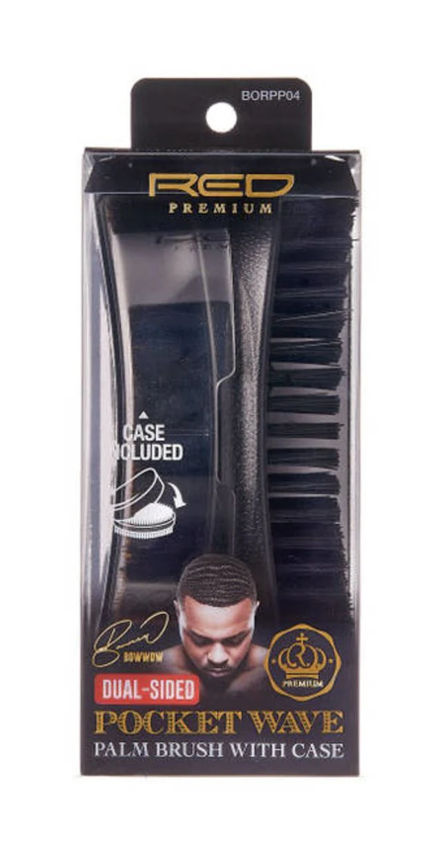 RED Premium Pocket Wave Brush X Bow Wow - Curved Dual Sided Palm with Case #BR34(BORPP04)