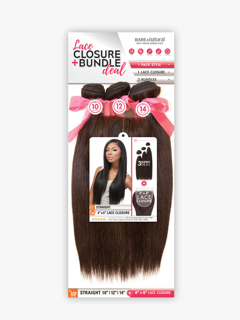 Sensationnel Bare&Natural 100% Virgin Human Hair Lace Closure + Bundle Deal - Straight (Limited Quantity) - Image 2