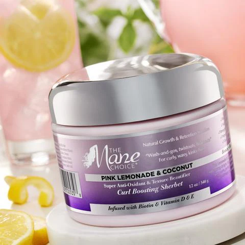 The Mane Choice Pink Lemonade & Coconut Super Anti-Oxidant & Texture Beautifier Curl Boosting Sherbet 12oz - Image 2