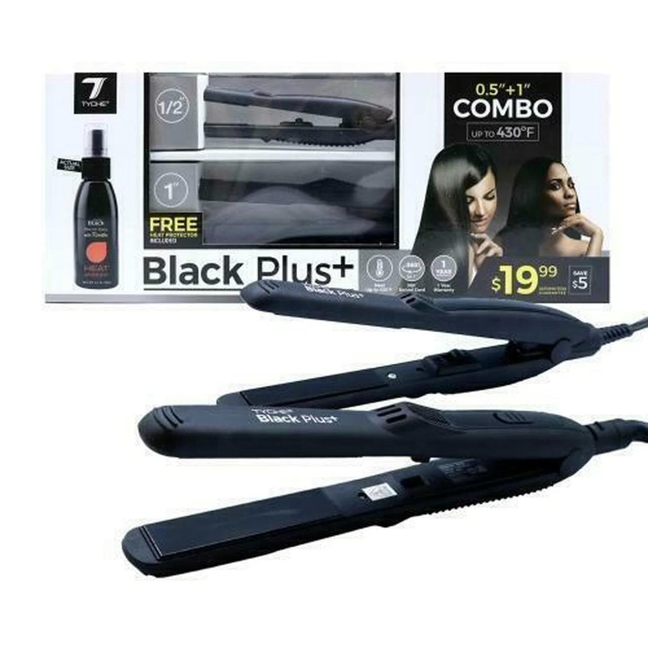 Nicka K New York Tyche Black Ceramic Flat Iron 1" and 1/2" Combo #TBCOM - Image 2